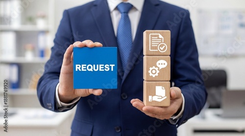 Concept of online electronic request. Business Web Online Submission Service.new request