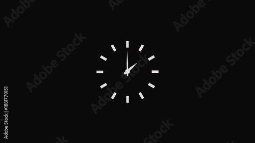 12 hours clock dial loop, twenty-four hours time lapse animation. Twelve hours clock run, moving time arrows. Hours appear on a black background