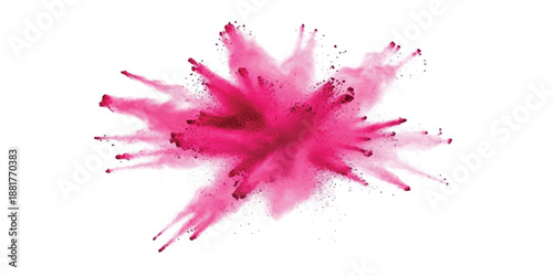 A dynamic burst of vibrant pink color powder exploding against a clean white background