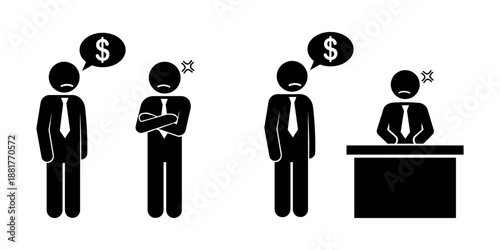 Worker Asking for Pay from Boss Stickman Icon.