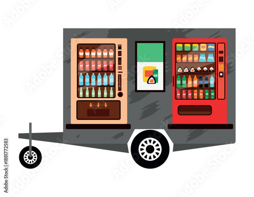 Mobile food cart with two autonomous vending machines vector set