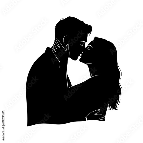 Couple Embracing Silhouette Romantic Moment Together.