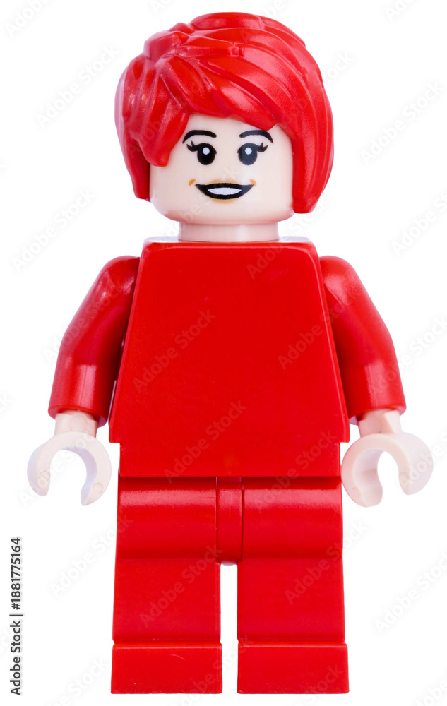 Naklejka premium Dortmund - Deutschland 19. Januar 2026 - Lego Minifigure eine Frau ganz in rot gekleidet