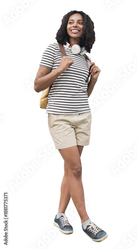 Fotografie Full length portrait of a young woman standing isolated transparent PNG, student girl full body photo PNG with transparent background precisely cut out with clipping path
