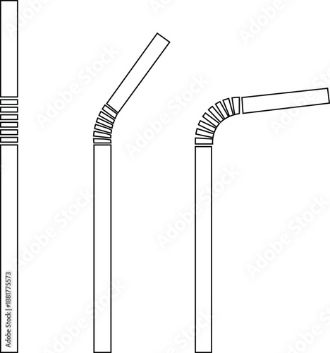 Drinking straw icon set in black line styles. Beverage sip tube symbols, plastic bendable reusable accessory sign, vectors illustration for bar cafe drink designs isolated on transparent background.