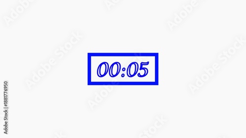 Blue Digital Countdown Timer 00:05 on White Background Minimal Time Indicator Animation.