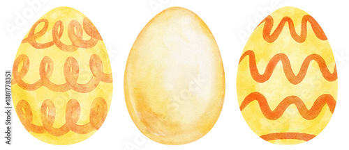 Obraz na płótnie Yellow Easter Eggs Watercolor in Pastel Color - Hand Drawn and Painted on Isolat