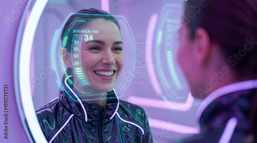 A woman smiles, interacting...