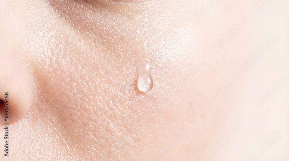 Fototapeta premium A close-up shot of a single tear rolling down the cheek, capturing raw emotion. 