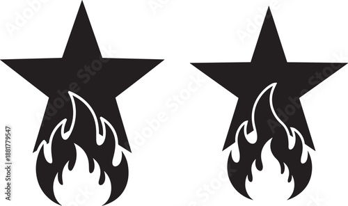 Star and fire silhouette icon black design
