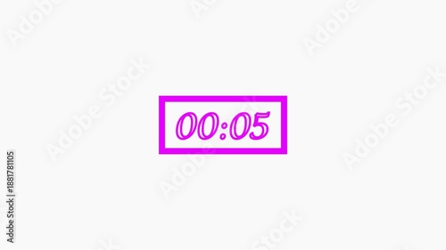 pink Digital Countdown Timer 00:05 on White Background Minimal Time Indicator Animation.