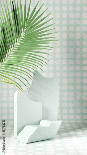 pedestal, tropical leaf background with polka dots