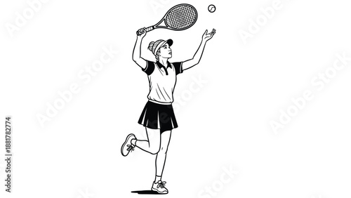 Dynamic tennis player in action preparing to serve during a match with white background
