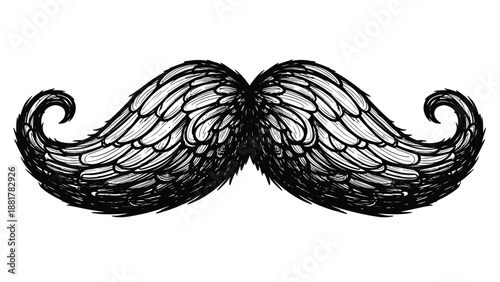 Whimsical winged mustache illustration creating a surreal blend of masculine facial hair and avian