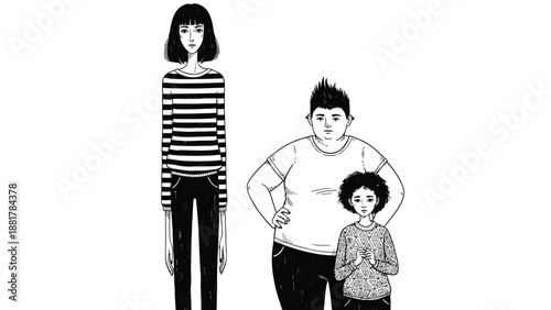 Diverse figures illustrated in a minimalist black and white style presenting varied body types