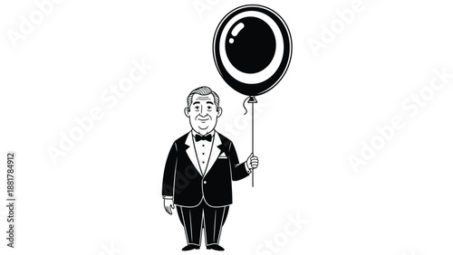 Formal Gentleman With a Black Balloon Elegant Celebration Illustration
