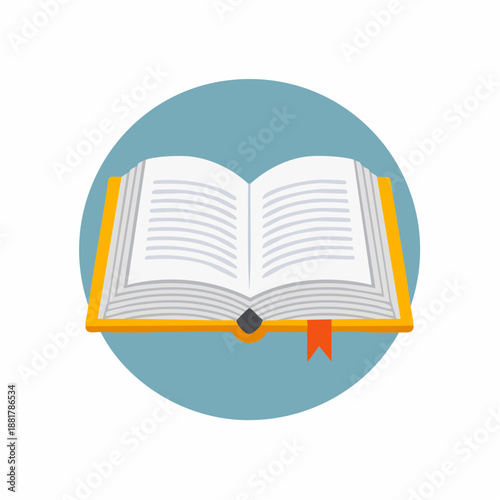 Open Book Vector Icon with Bookmark. Flat Design Illustration of Reading, Education, and Knowledge Symbol.