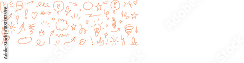 Line marker hand drawn brush arrow element set. Sketch pencil stroke vector graphic pen underline scribble icon. Hand drawn line heart, crown, star