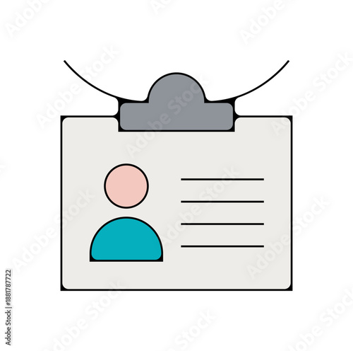 Icône colorée de badge d'identification professionnel avec cordon, carte d'accès et identité, style flat vectoriel