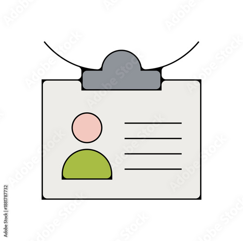 Icône colorée de badge d'identification professionnel avec cordon, carte d'accès et identité, style flat vectoriel