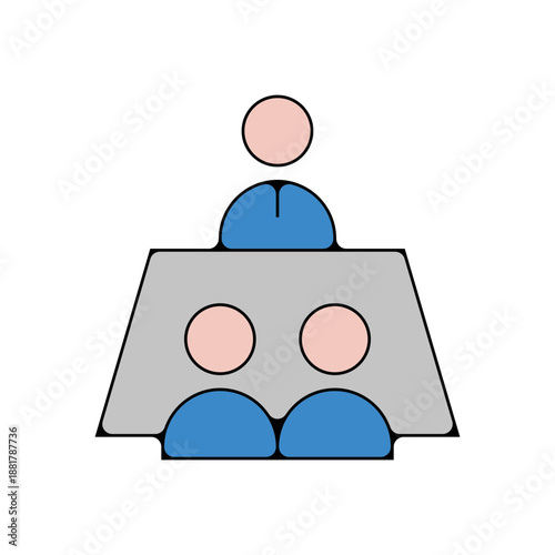 Icône colorée de réunion de direction, manager et équipe autour d'une table, style flat vectoriel