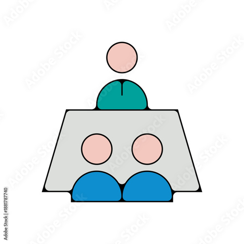 Icône colorée de réunion de direction, manager et équipe autour d'une table, style flat vectoriel
