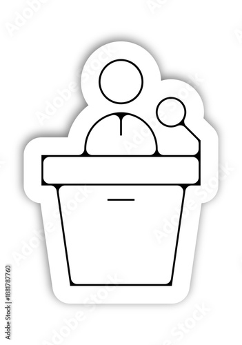 Icône d'orateur au pupitre avec microphone, conférence et discours, style flat vectoriel