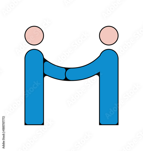 Icône colorée de poignée de main entre deux personnes, accord et partenariat business, style flat vectoriel