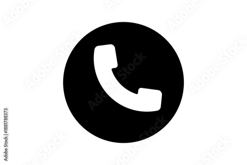 Black and White Phone Icon - Circular telephone and call contact symbol in Black and white isolated on transparent background for hotline, customer support, and mobile dialer UI.