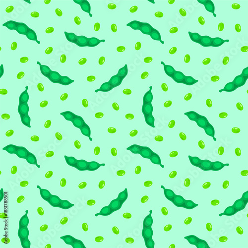 doodle edamame pattern background. green soybeans or peas pattern background. Soybean seamless pattern background. edamame seamless pattern background.