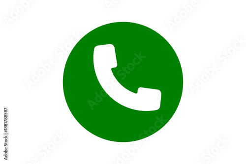 Valokuva Green and White Phone Icon - Circular telephone and call contact symbol in Green and white isolated on transparent background for hotline, customer support, and mobile dialer UI