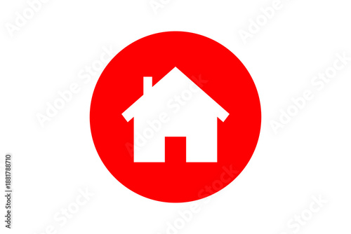 Obraz na płótnie Red and White Home Icon - Minimalist circular house symbol for homepage navigation and residential real estate isolated on transparent background for mobile application design