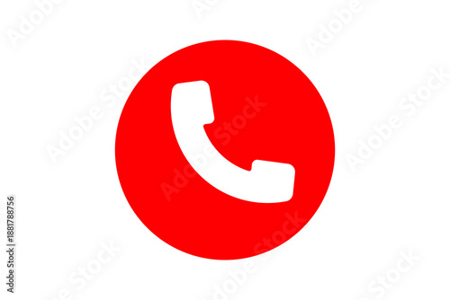 Φωτογραφία Red and White Phone Icon - Circular telephone and call contact symbol in Red and white isolated on transparent background for hotline, customer support, and mobile dialer UI