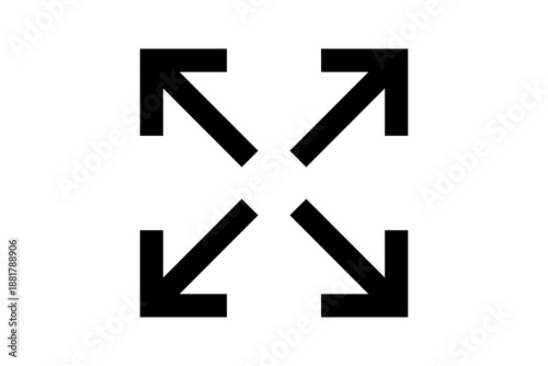 Photography Black Fullscreen Icon - Minimalist expanding arrows symbol for screen display and maximize function isolated on transparent background for modern web and app interface design