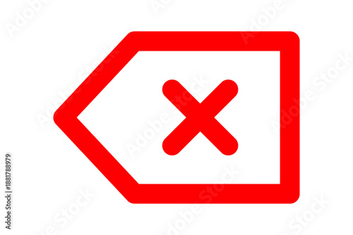 Free Download Red Delete Backspace Icon - Minimalist tag symbol with cross for clear and delete actions isolated on transparent background for mobile keypad and text editor UI. - GFXLoad