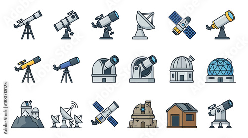 Collection of Astronomy Telescopes and Observatories.