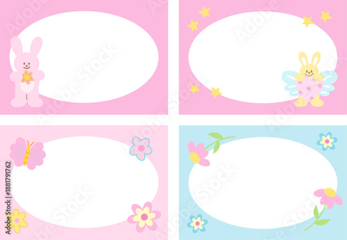 Pastel frame set with bunny, flower, stars for polaroid photo, rectangle ad template, social media, poster, decoration, notepad, sticky note, memo, animal print, happy easter, paper design, book cover
