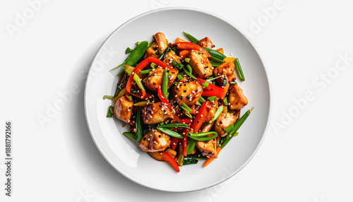 Sweet and Savory Chicken Stir Fry with Mixed Vegetables and Sesame Seeds