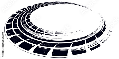 Tire track. Car, bike, motorcycle tyre mark with grunge effect isolated on white background. Wheel footprint on the road. Top view of rubber protector mark. vector