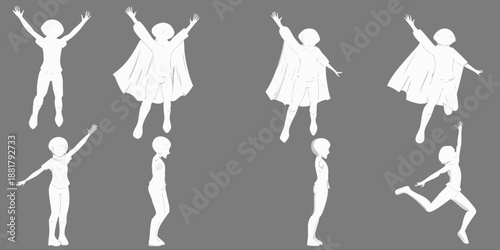 Silhouettes of joyful figures in various celebratory and active poses