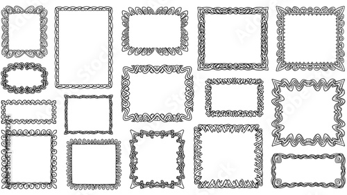 Collection of multiple hand-drawn decorative frames and borders with intricate black and white doodle patterns for creative designs.