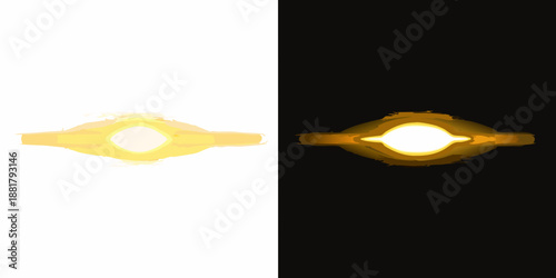 A contrasting split image featuring a glowing yellow diamond shaped light source