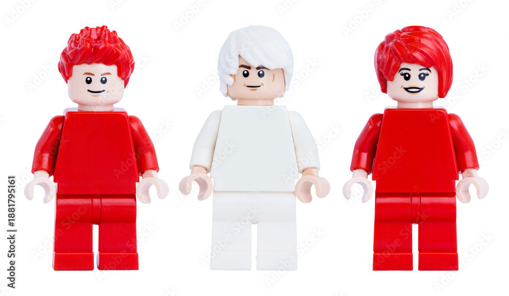 Fototapeta premium Dortmund - Deutschland 19. Januar 2026 - Lego Minifiguren in den Farben rot weiß und rot