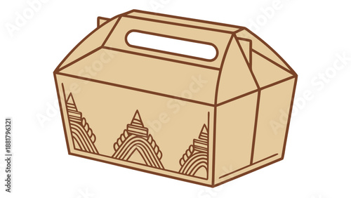 Brown Cardboard Takeaway Food Box with Handle packaging