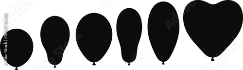 Black balloons in varying shapes and sizes a white
