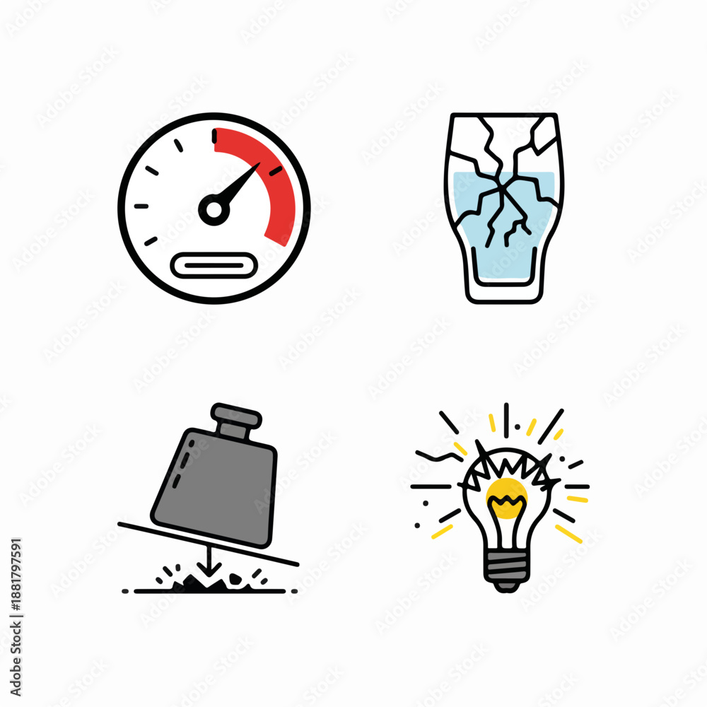 Fototapeta premium Emotional overload and pressure icon set. Stress and burnout concept symbols. Flat line art vector illustration