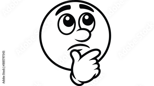 Black and white cartoon face with hand chin looking puzzled