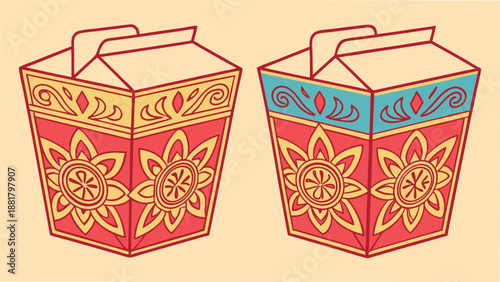 Two decorative takeaway food containers takeaway container