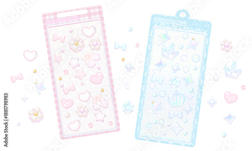 立体感のある装飾シールが集まったシートのイラスト