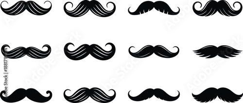 Various black mustache silhouettes white moustache